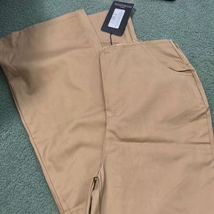 Pretty little thing Tall camel frayed hem waistband wife leg trousers